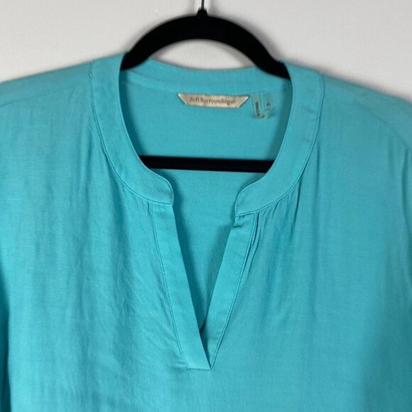 Soft Surroundings Top Popover PL Lagenlook Asymmetrical Hem Tabbed Sleeve - Picture 2 of 9